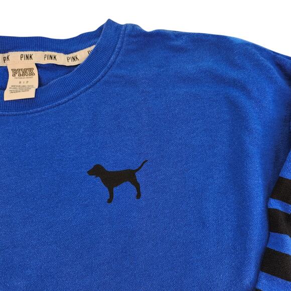 Victorias Secret Pink Sweater Womens Small Blue Black Striped Jersey Oversized - Picture 4 of 14